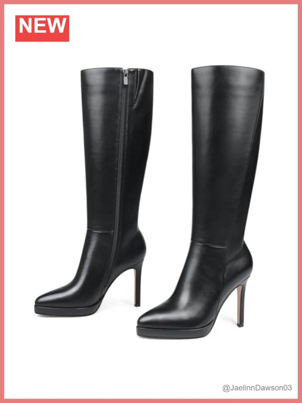 Women's Knee High Stiletto Boots Platform Pointed Toe Faux Leather Zip